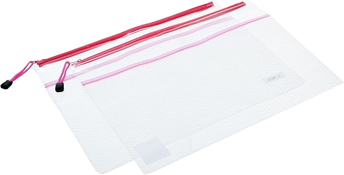 SONIX 1801/4-1802 Zipper Folder A4 Clear/Fluorescent PVC Mesh, 2-Pack